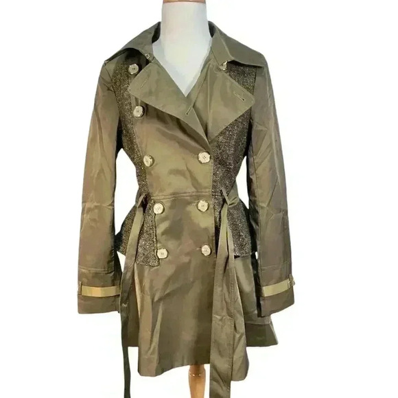 Steve Madden Tweed Panel Peplum Trench Coat Size Medium NWOT - Picture 5 of 16